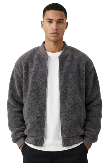 Erkek Mont Peluş İçi Astarlı Oversize Geniş Kalıp Sherpa Kuzu Kumaş Spor Mont-Füme