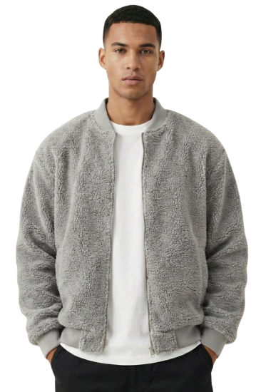 Erkek Mont Peluş İçi Astarlı Oversize Geniş Kalıp Sherpa Kuzu Kumaş Spor Mont-Gri