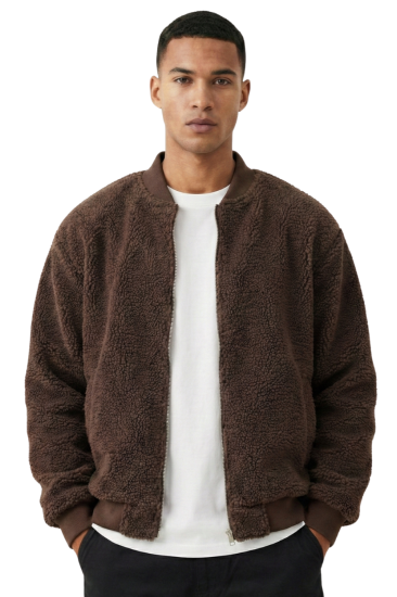 Erkek Mont Peluş İçi Astarlı Oversize Geniş Kalıp Sherpa Kuzu Kumaş Spor Mont-Kahverengi