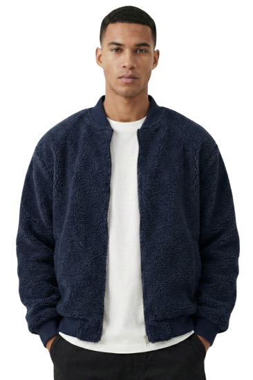 Erkek Mont Peluş İçi Astarlı Oversize Geniş Kalıp Sherpa Kuzu Kumaş Spor Mont-Lacivert