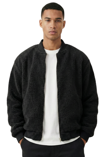 Erkek Mont Peluş İçi Astarlı Oversize Geniş Kalıp Sherpa Kuzu Kumaş Spor Mont