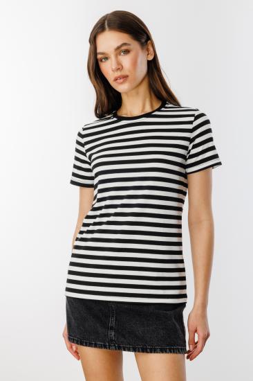 Kadın Çizgili Kısa Kollu T-shirt ÇİZGİLİ-T-SHIRT-Siyah