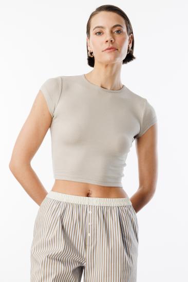 Kısa Kollu Kadın Crop T-shirt CROP-T-SHIRT-Vizon