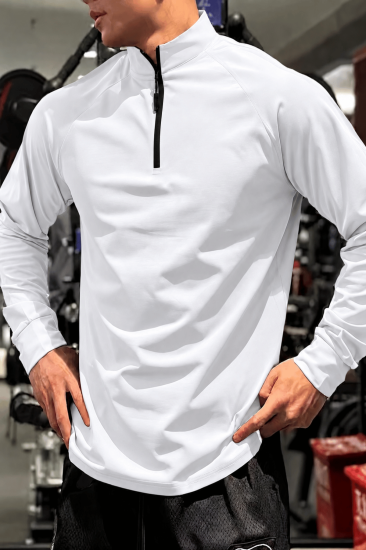 Erkek Yarım Fermuarlı Compression Uzun Kol Spor Tişört ve Fitness Tişörtü DALGIÇ-UZUN