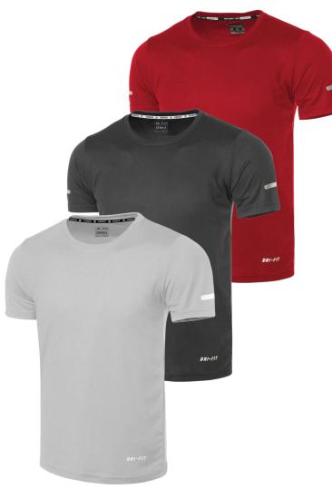 3’lü Erkek Nem Emici Hızlı Kuruma Atletik Teknik Performans Spor T-shirt