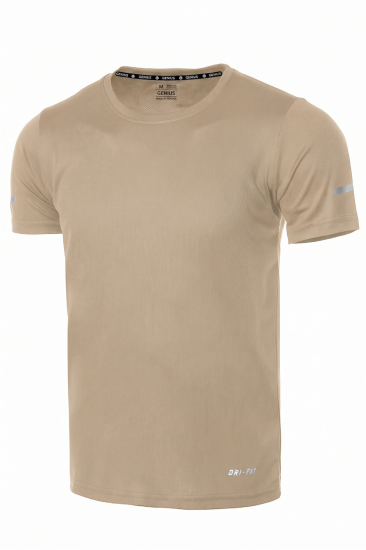 Erkek Nem Emici Hızlı Kuruma Atletik Teknik Performans Spor T-shirt DRIFIT-KISAKOL-Bej