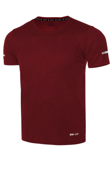 Erkek Nem Emici Hızlı Kuruma Atletik Teknik Performans Spor T-shirt DRIFIT-KISAKOL-Bordo
