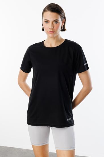 Kadın Nem Emici Hızlı Kuruma Atletik Teknik Performans Spor T-shirt DRIFIT-KISAKOL-Siyah