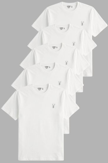 Erkek 5’li Tişört %100 Pamuk Süprem Rahat Kalıp Basic Tişört Bisiklet Yaka Nakışlı T-shirt ERKEK-5Lİ-BEYAZ-BEYAZ-BEYAZ-BEYAZ-BEYAZ