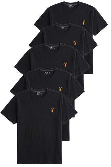 Erkek 5’li Tişört %100 Pamuk Süprem Rahat Kalıp Basic Tişört Bisiklet Yaka Nakışlı T-shirt ERKEK-5Lİ
