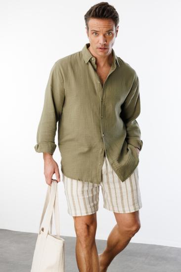 Oversize Basic Erkek Müslin Gömlek ERKEK-MÜSLİN-GÖMLEK-Haki