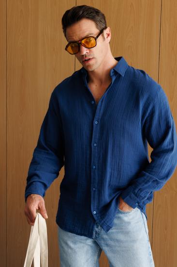 Oversize Basic Erkek Müslin Gömlek ERKEK-MÜSLİN-GÖMLEK-Lacivert