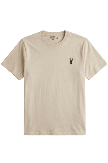 Erkek Siyah Tişört %100 Pamuk Süprem Basic Tişört Bisiklet Yaka Nakışlı T-shirt ERKEK-NAKIŞLI-Bej