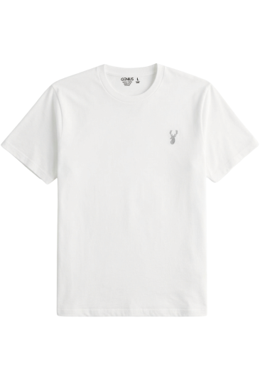 Erkek Siyah Tişört %100 Pamuk Süprem Basic Tişört Bisiklet Yaka Nakışlı T-shirt ERKEK-NAKIŞLI-Beyaz