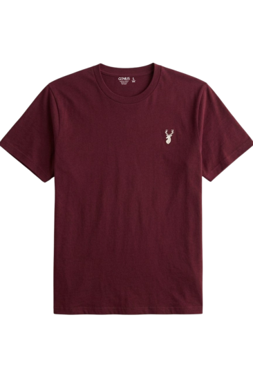 Erkek Siyah Tişört %100 Pamuk Süprem Basic Tişört Bisiklet Yaka Nakışlı T-shirt ERKEK-NAKIŞLI-Bordo