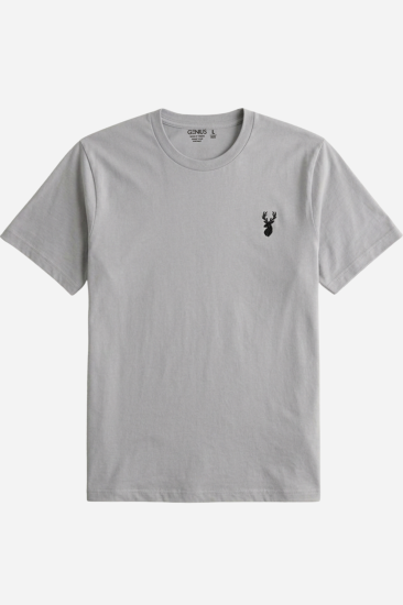 Erkek Siyah Tişört %100 Pamuk Süprem Basic Tişört Bisiklet Yaka Nakışlı T-shirt ERKEK-NAKIŞLI-Gri