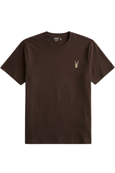Erkek Siyah Tişört %100 Pamuk Süprem Basic Tişört Bisiklet Yaka Nakışlı T-shirt ERKEK-NAKIŞLI-Kahverengi
