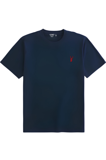 Erkek Siyah Tişört %100 Pamuk Süprem Basic Tişört Bisiklet Yaka Nakışlı T-shirt ERKEK-NAKIŞLI-Lacivert