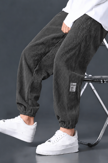 Erkek Kadife Jogger Pantolon Paçası Lastikli Oversize Spor Pantolon GENIUS-58KADİFE-Füme