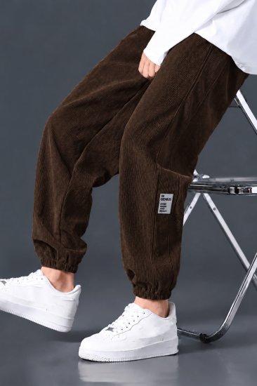 Erkek Kadife Jogger Pantolon Paçası Lastikli Oversize Spor Pantolon GENIUS-58KADİFE-Kahverengi