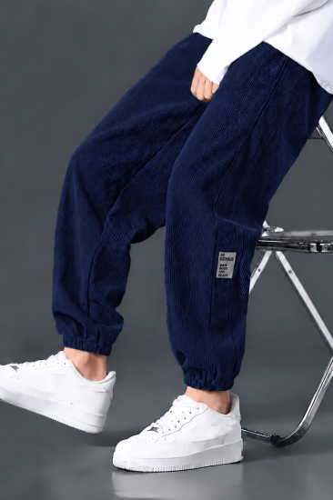 Erkek Kadife Jogger Pantolon Paçası Lastikli Oversize Spor Pantolon GENIUS-58KADİFE-Lacivert