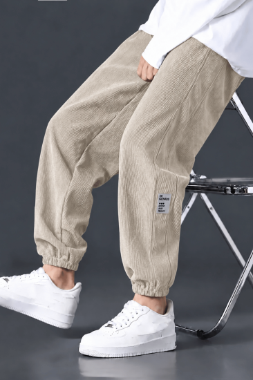 Erkek Kadife Jogger Pantolon Paçası Lastikli Oversize Spor Pantolon GENIUS-58KADİFE-Taş