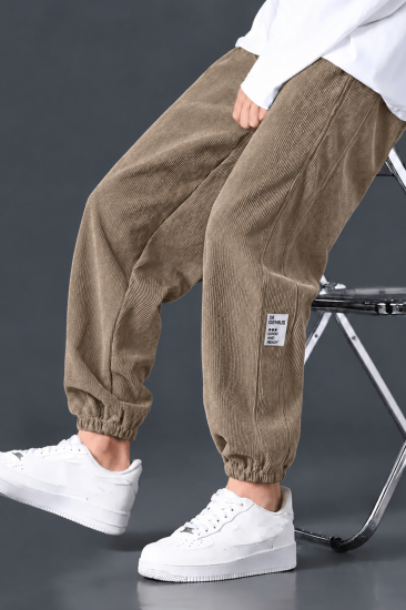 Erkek Kadife Jogger Pantolon Paçası Lastikli Oversize Spor Pantolon GENIUS-58KADİFE-Vizon
