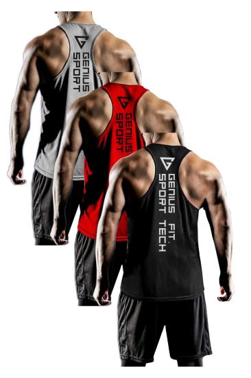 3’lü Paket Erkek Dry Fit Y-back Gym Fitness Sporcu Atleti GENIUS-FIT3
