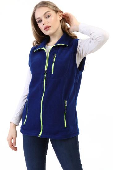 Store Kadın Polar Yelek Tam Fermuarlı Outdoor Spor Yelek 3cepli-İNDİGO