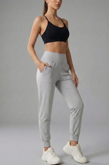 Kadın Eşofman Yüksek Bel Jogger Scuba Kumaş Cepli Rahat Kesim Jogger Eşofman Altı-Gri