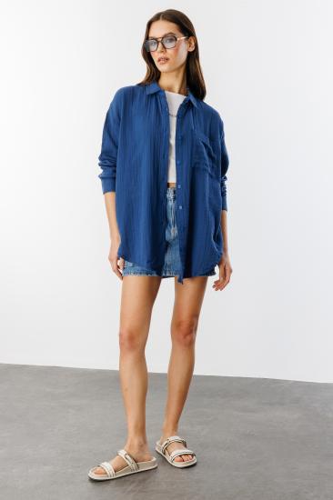 Oversize Basic Müslin Kadın Gömlek KADIN-MÜSLİN-GÖMLEK-Lacivert