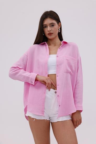 Oversize Basic Müslin Kadın Gömlek KADIN-MÜSLİN-GÖMLEK-Pembe