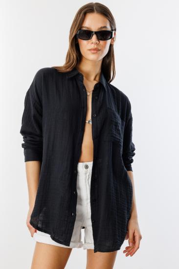 Oversize Basic Müslin Kadın Gömlek KADIN-MÜSLİN-GÖMLEK-Siyah