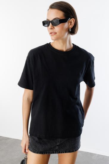 Kadın %100 Organik Pamuklu Kalın Dokulu Oversize Fit Yuvarlak Yakalı T-shirt KADIN-OVERSIZE-T-SHIRT-Siyah