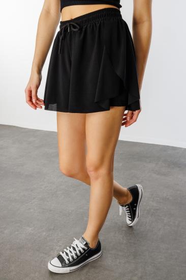 Bol Kesim Taytlı Spor Şort KADIN-ŞORT-Siyah