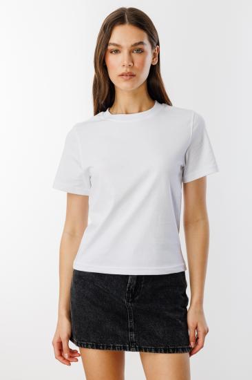 Kadın T-shirt Kısa Kollu Organik Pamuklu Bisiklet Yaka Crop T-shirt KADIN-T-SHIRT-Beyaz