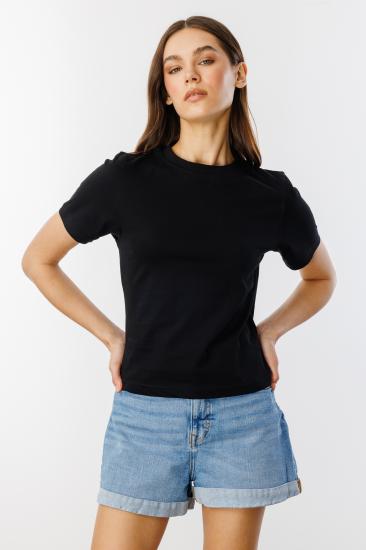 Kadın T-shirt Kısa Kollu Organik Pamuklu Bisiklet Yaka Crop T-shirt KADIN-T-SHIRT-Siyah
