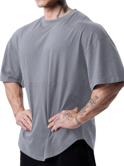 Genius Erkek Spor Tişört Oversize Fitness & Gym Antrenman Tişörtü-Gri