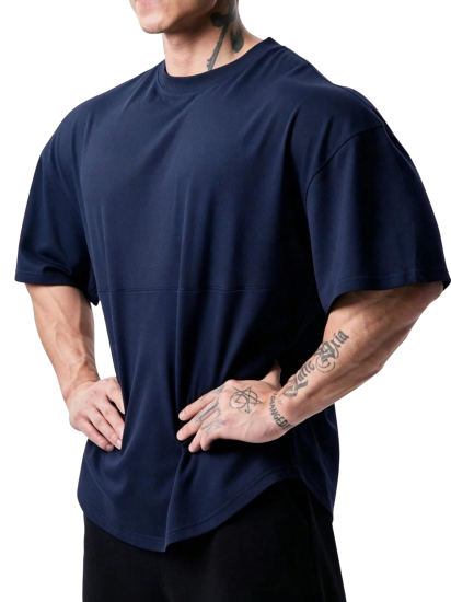 Genius Erkek Spor Tişört Oversize Fitness & Gym Antrenman Tişörtü-Lacivert