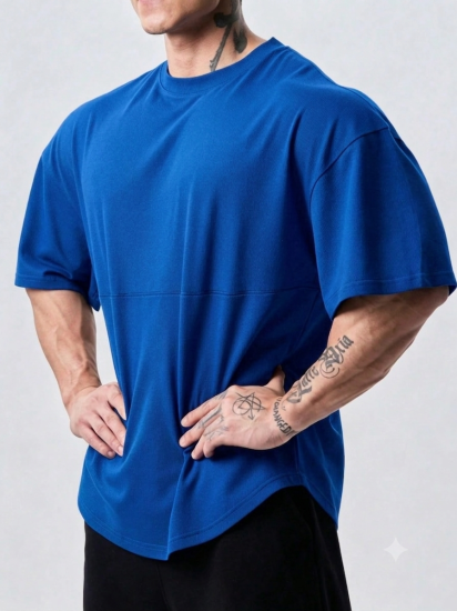 Genius Erkek Spor Tişört Oversize Fitness & Gym Antrenman Tişörtü-Mavi