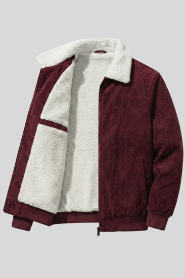 Erkek Kadife Mont Peluş Astarlı Tam Fermuarlı Gömlek Yaka Spor Mont-Bordo