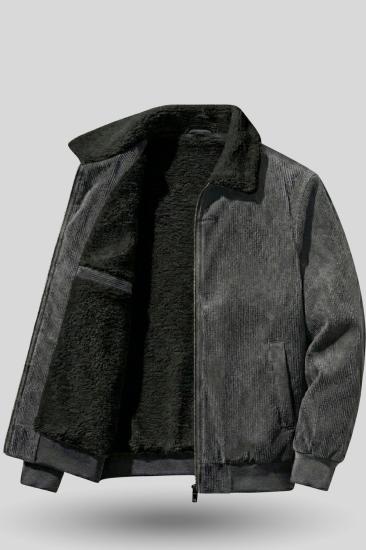 Erkek Kadife Mont Peluş Astarlı Tam Fermuarlı Gömlek Yaka Spor Mont-Füme