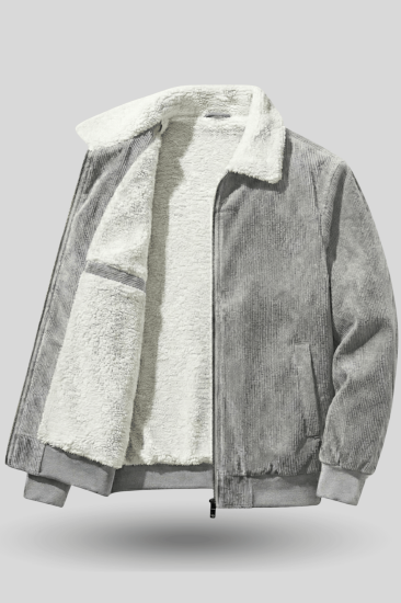 Erkek Kadife Mont Peluş Astarlı Tam Fermuarlı Gömlek Yaka Spor Mont-Gri