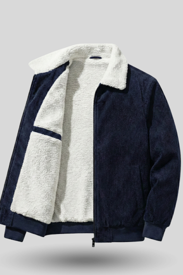 Erkek Kadife Mont Peluş Astarlı Tam Fermuarlı Gömlek Yaka Spor Mont-Lacivert