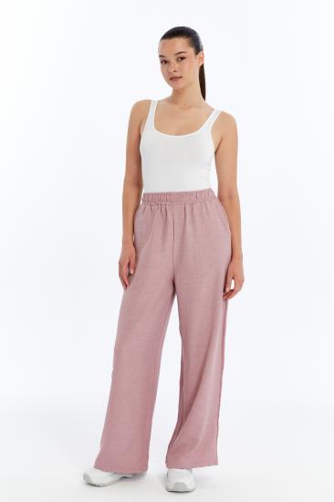 Kadın Pantolon Keten Karışımlı Belİ Lastikli Kırışmaz Kumaş Pantolon KETEN-PANTOLON-PEMBE