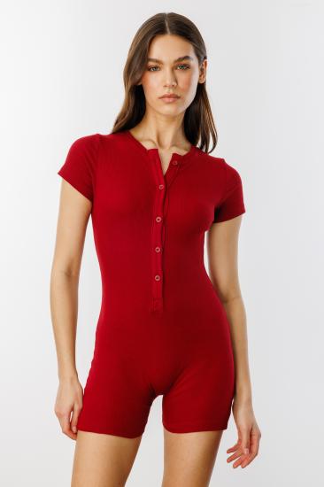 Fitilli Kısa Kollu Kısa Tulum Short Romper KISAKOL-TULUM-Bordo