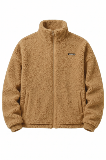 Oversize Peluş Erkek İçi Polarlı Tam Fermuarlı Sherpa Sonbahar Kış Kadın Polar Sweatshirt OVERSIZE-PELUS-Bej