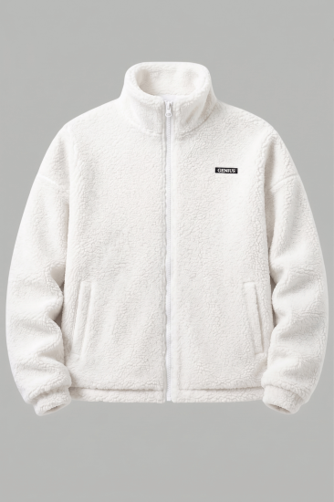 Oversize Peluş Erkek İçi Polarlı Tam Fermuarlı Sherpa Sonbahar Kış Kadın Polar Sweatshirt OVERSIZE-PELUS-Ekru