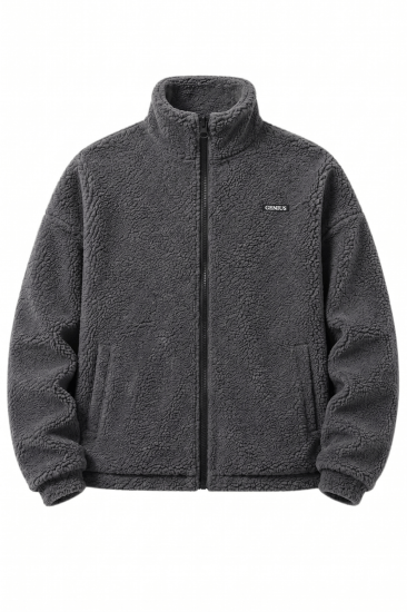 Oversize Peluş Erkek İçi Polarlı Tam Fermuarlı Sherpa Sonbahar Kış Kadın Polar Sweatshirt OVERSIZE-PELUS-Füme