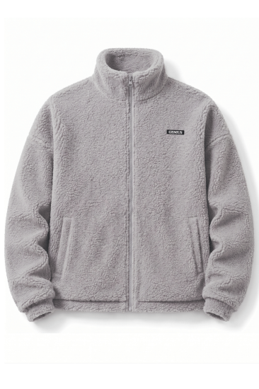 Oversize Peluş Erkek İçi Polarlı Tam Fermuarlı Sherpa Sonbahar Kış Kadın Polar Sweatshirt OVERSIZE-PELUS-Gri